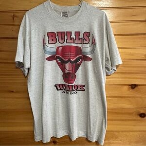 Vintage 90s Chicago Bulls Radio Promo Grey Single Stitch Tee Large